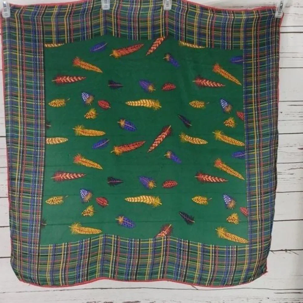 Indian Feathers Hunter Green  Plaid Scarf 31